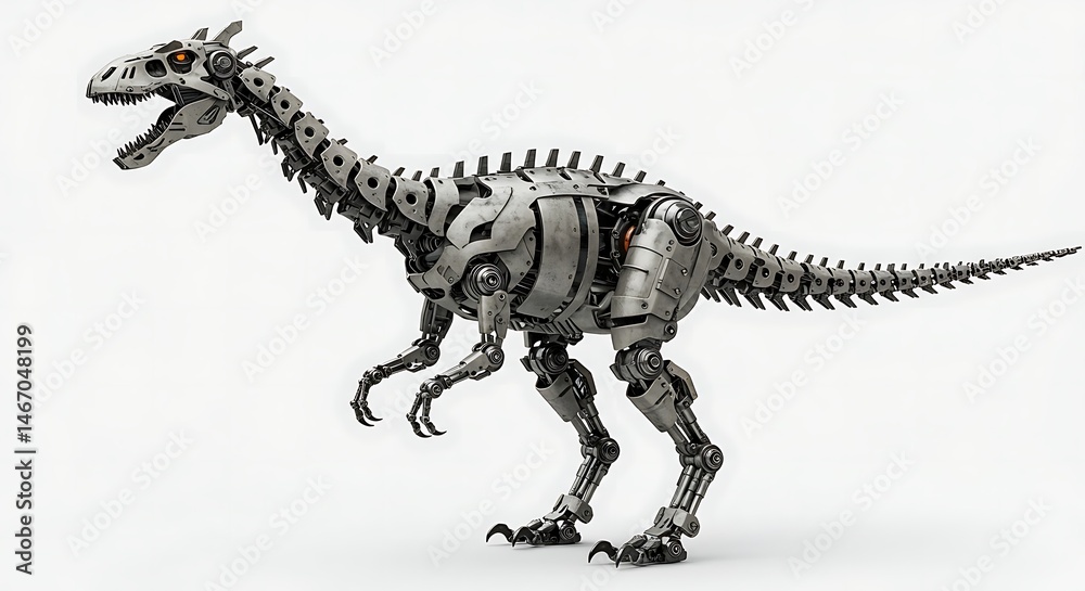 Fototapeta premium Robotic dinosaur robot t rex mechanical animal ai generated creature machine skeleton futuristic design art on transparent background