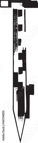 A monochrome pencil sharply points downwards on a white surface.