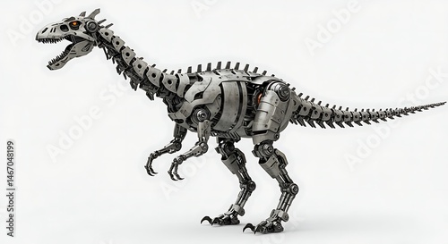 Fototapeta Naklejka Na Ścianę i Meble -  Robotic dinosaur robot t rex mechanical animal ai generated creature machine skeleton futuristic design art on transparent background