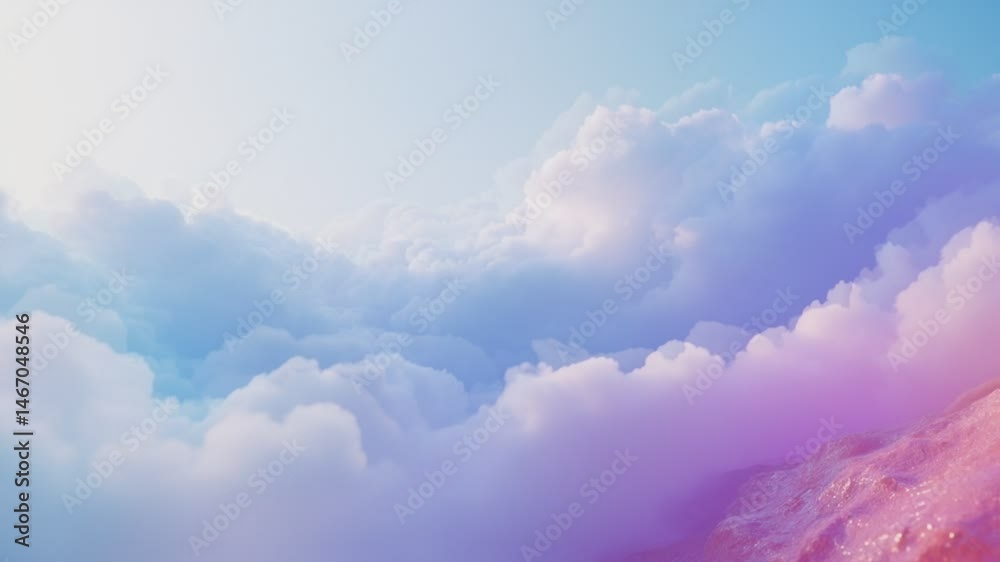 A stunning cloudscape showcases a dreamy blend of pastel colors, conveying serenity and the boundless nature of the atmosphere. 