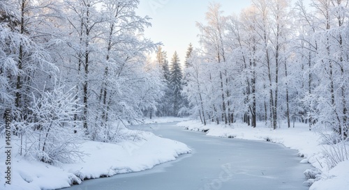 Wallpaper Mural Frozen river flowing through a forest covered with snow Torontodigital.ca
