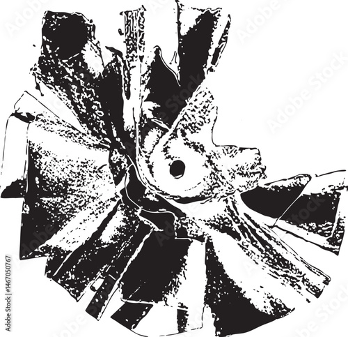 A stylized black and white of a whirling fan.