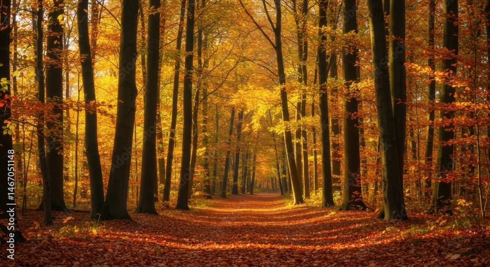 Fototapeta premium Pathway through a forest during autumn season