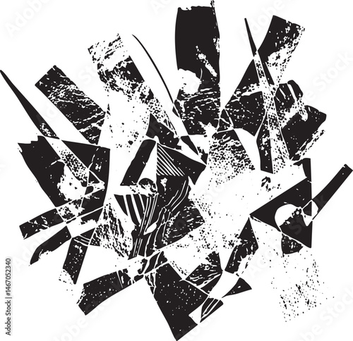 A shattered glass object explodes in a chaotic fragmented .