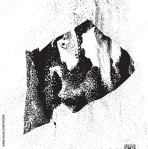 A textured grayscale depiction of a silhouetted mountain range.