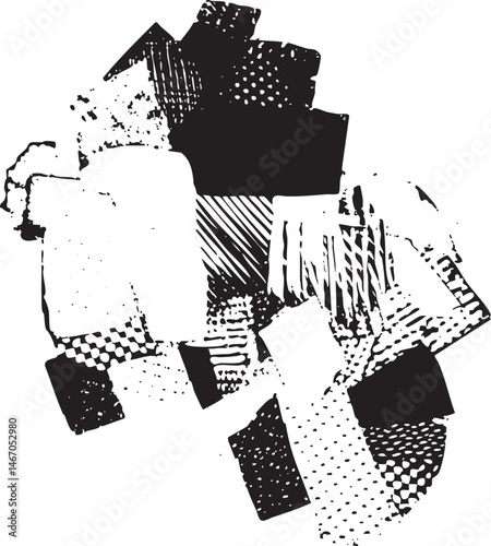 Abstract geometric shapes overlap and intersect on a white background.