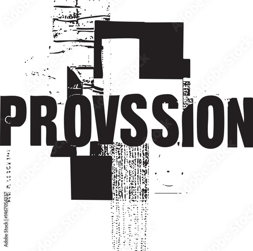 Large fragmented geometric reads ‘Provision’ against a textured background.