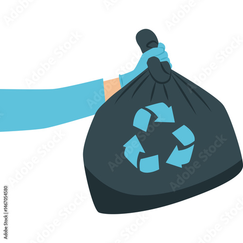 Hand Holding Trashbag Flat Illustration