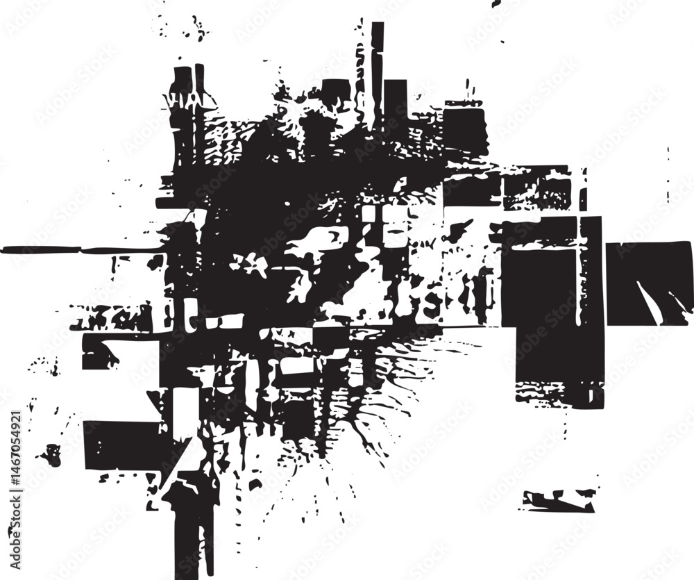 Obraz premium Abstract black and white composition of fragmented geometric shapes.