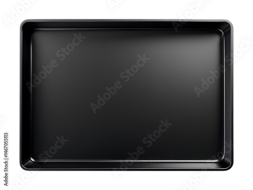 Empty black baking sheet, top view.