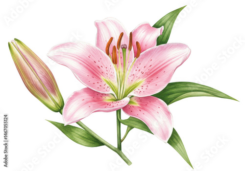 Pink lily with bud isolated on transparent background