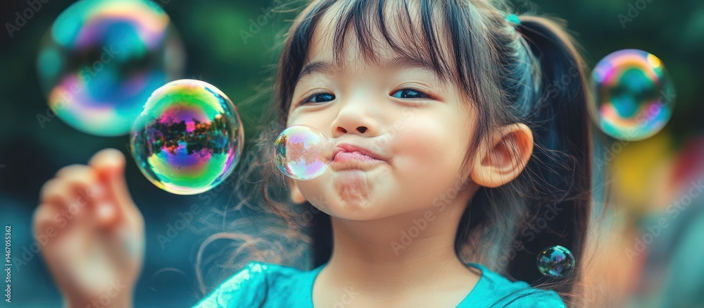Child Blowing Bubbles Outdoors Child Blowing Bubbles Outdoors