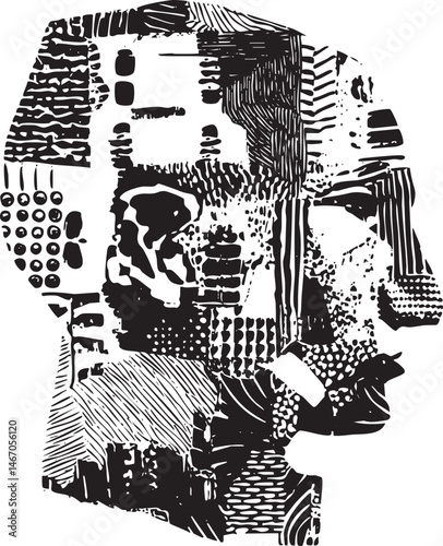 A detailed black and white portrait of a pharaoh’s face.