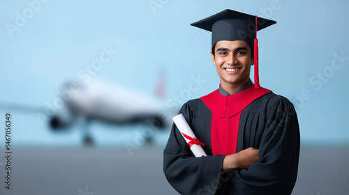 happy indian male graduate student in Cap and Gown. Studying abroad offers students an incredible opportunity for international learning, with scholarships providing guidance and support.