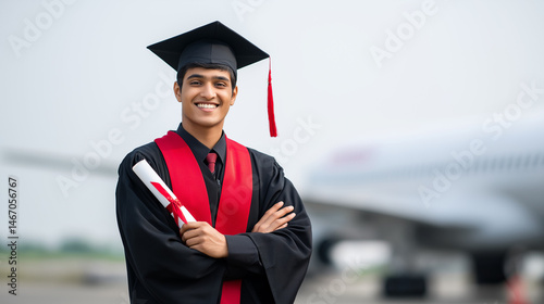 happy indian male graduate student in Cap and Gown. Studying abroad offers students an incredible opportunity for international learning, with scholarships providing guidance and support.