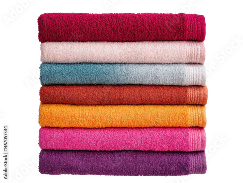 Colorful towels stacked neatly for bathroom and home use