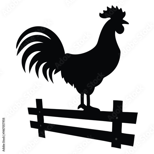 Rooster Silhouette on Fence Farm Animal Graphic Design Element for Rustic Decor