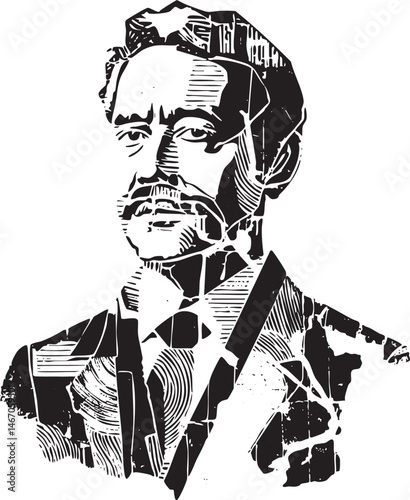 A grayscale portrait of a man in contemplation.