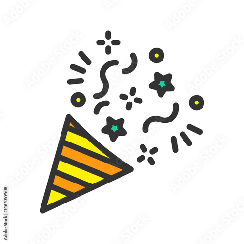 Party Poppers icon vector image. Suitable for mobile apps, web apps and print media.