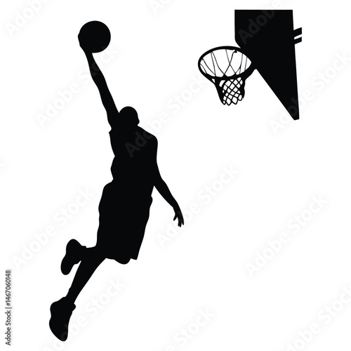 Powerful Basketball Player Silhouette Dunking Towards the Hoop