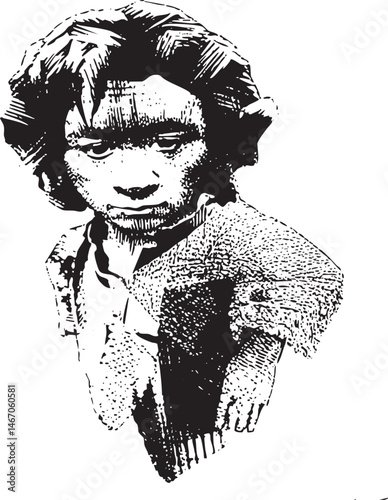A young person gazes intently with a thoughtful expression holding a small dog.