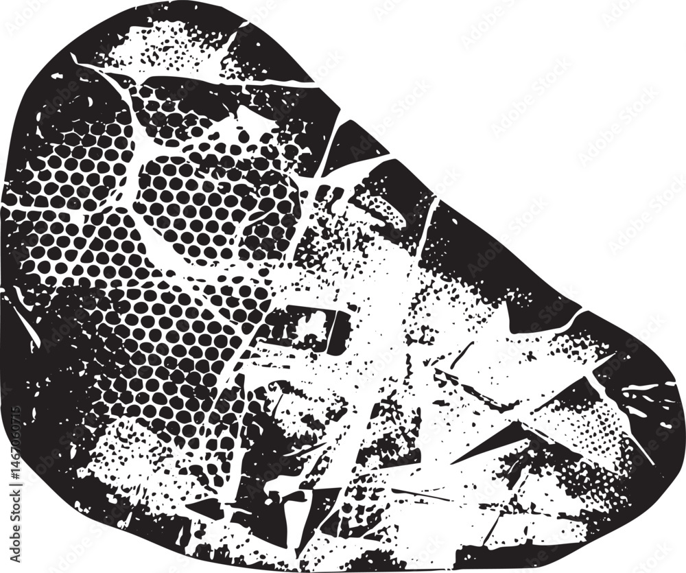 Obraz premium A fragmented textured shape dominates a stark white background.