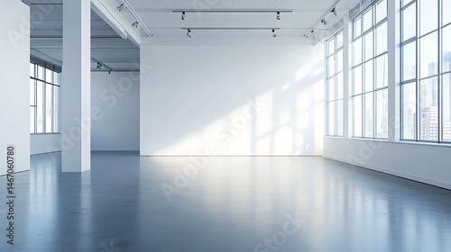 A large, empty room with a white wall and a floor
