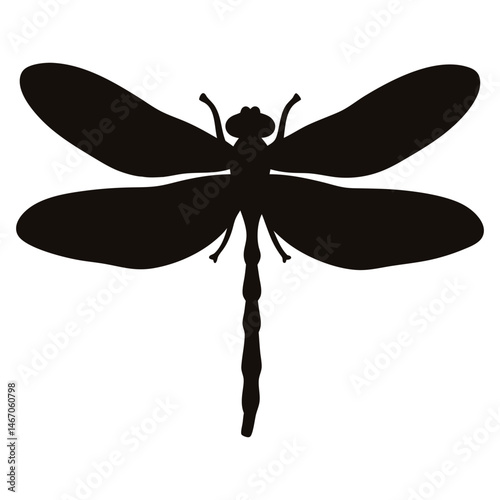 Elegant Black Dragonfly Silhouette on White Background Insect Art Print