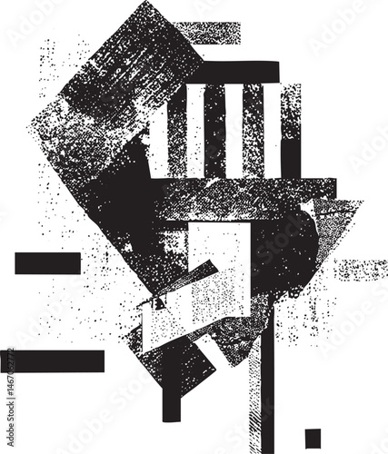 Geometric shapes intersect and overlap on a white background.