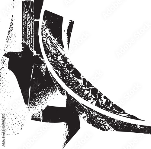 A lone bird perches on a fragmented textured archway.