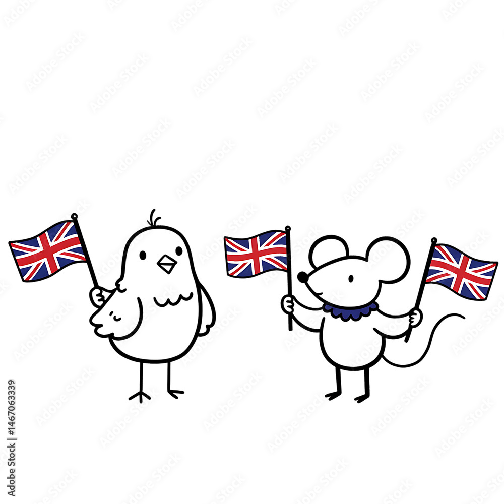 Obraz premium Union jack flags bunting decoration british celebration patriotic uk united kingdom party festive event on transparent background
