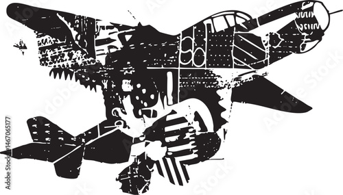 A weathered biplane silhouette dominates the  conveying a sense of vintage aviation.