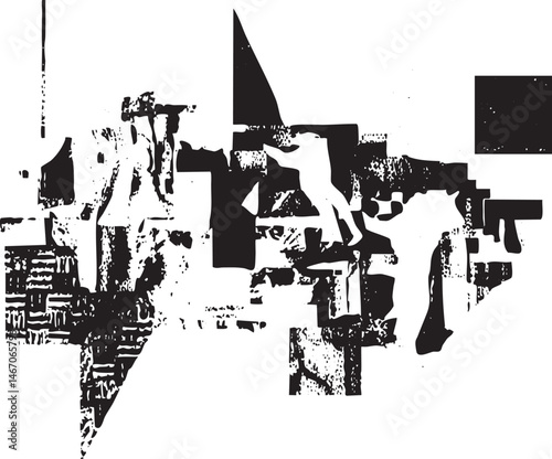 Abstract geometric shapes overlap on a white background.