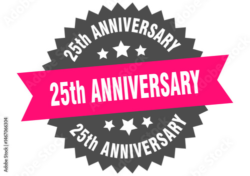 25th anniversary. 25th anniversary round pink label isolated on transparent background
