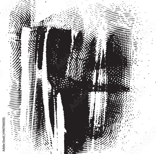 A stark textured portrait reveals a face formed by dense lines and .