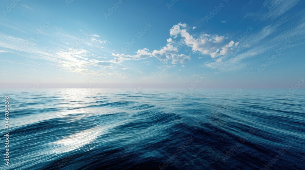 Fototapeta premium Wide open ocean with the horizon gently curving into the distance, under a soft, light blue sky