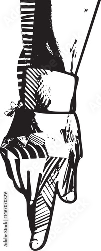 A stylized hand points downwards with a small butterfly attached.
