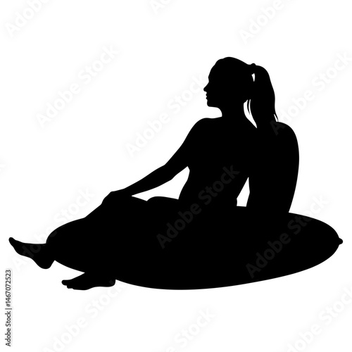 Silhouette of person sitting on float chair in pool, black and white, inclusive hydro sports concept