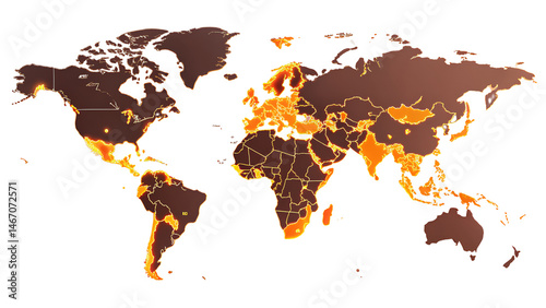 This world map illustrates economic growth and highlights areas of inequality, showcasing diverse global landscape
