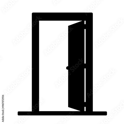 Silhouette of open door with inclusive workplace symbol, black and white, diversity and accessibility concept
