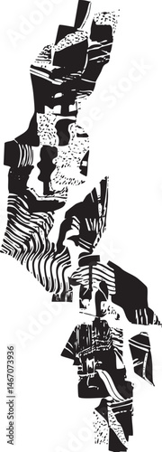 Abstract figures emerge from a textured black and white composition.