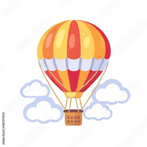 Cartoon Hot Air Balloon With Clouds Vector Illustration For Kids And Education