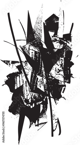 Abstract geometric shapes converge upward in a dynamic composition.