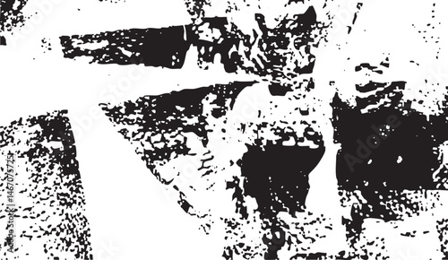 A fragmented textured black and white portrait of a face.