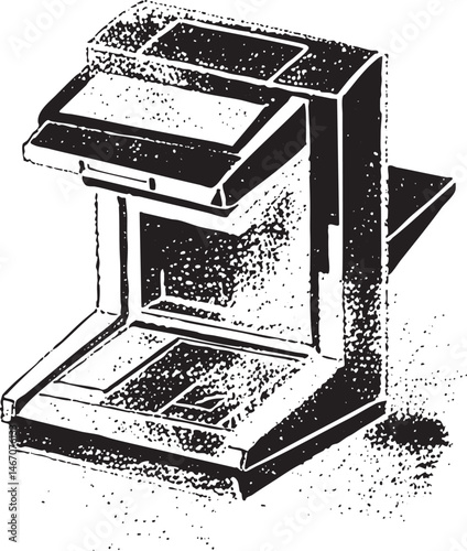 A black industrial machine with a rectangular opening and multiple levels.