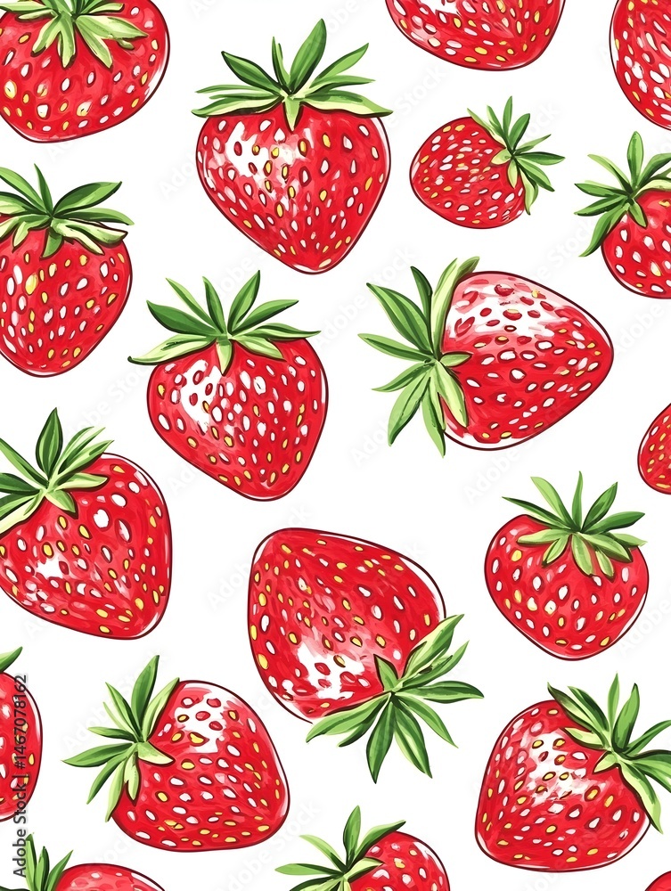 Vibrant red strawberries scattered on white background Vibrant red strawberries scattered on white background