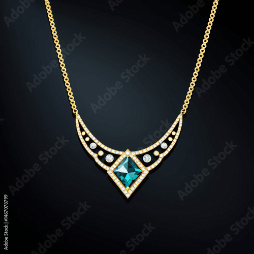 Gold-Necklace-Emerald-Diamond-Pendant-Luxury-Jewelry-Fashion