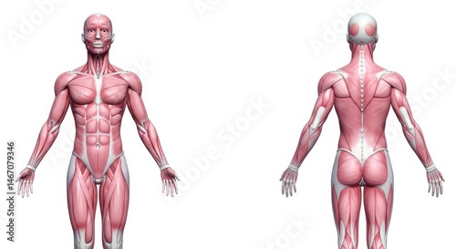 Detailed Human Muscular System Anatomy: Front and Back Views Illustration photo