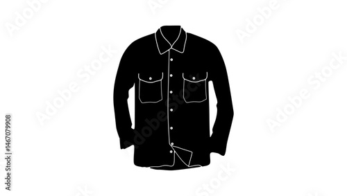 Button Down Shirts Long Sleeve, Black Isolated Silhouette