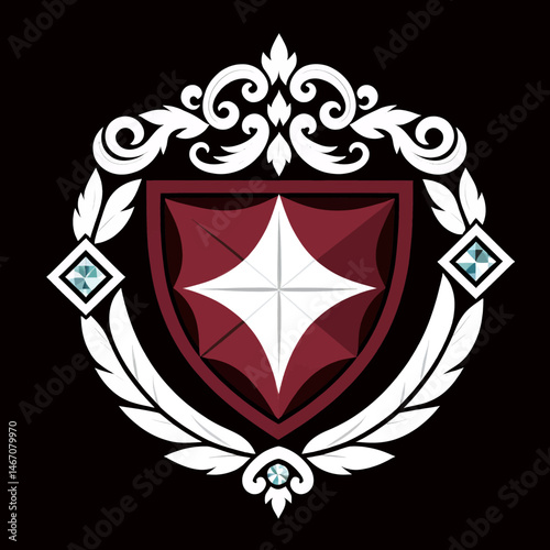 Coat-of-Arms-Shield-Emblem-Maroon-White-Diamond-Ornament
